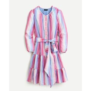 J. CREW Pastel Striped Metallic Dress Size XS Cotton Blend Tiered Skirt Spring